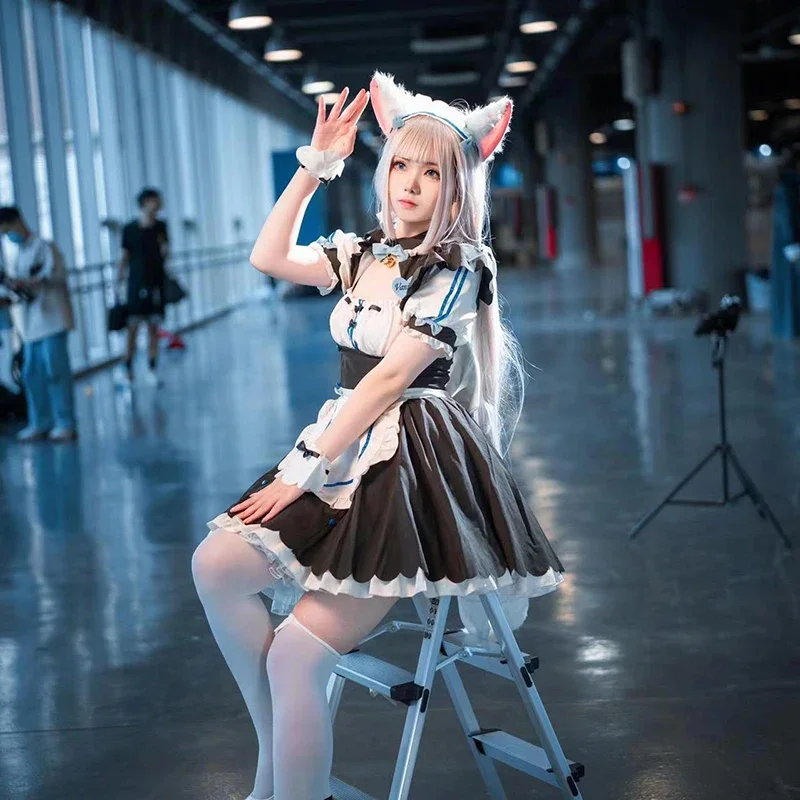 Neko Maid Dress Cosplay Traje para Mulheres, Anime, Chocolate, Baunilha, Gato Bonito, Neko, Lolita, Vestido, Peruca, Meninas, Halloween, Carnaval, Saia