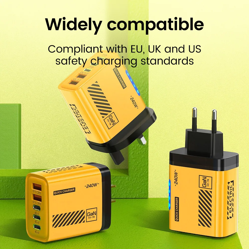 240W USB C PD-oplader 5 poorten 2USB 3Type C Snel opladen Wandlader QC 3.0 Mobiele telefoon voedingsadapter voor iPhone Samsung Xiaomi