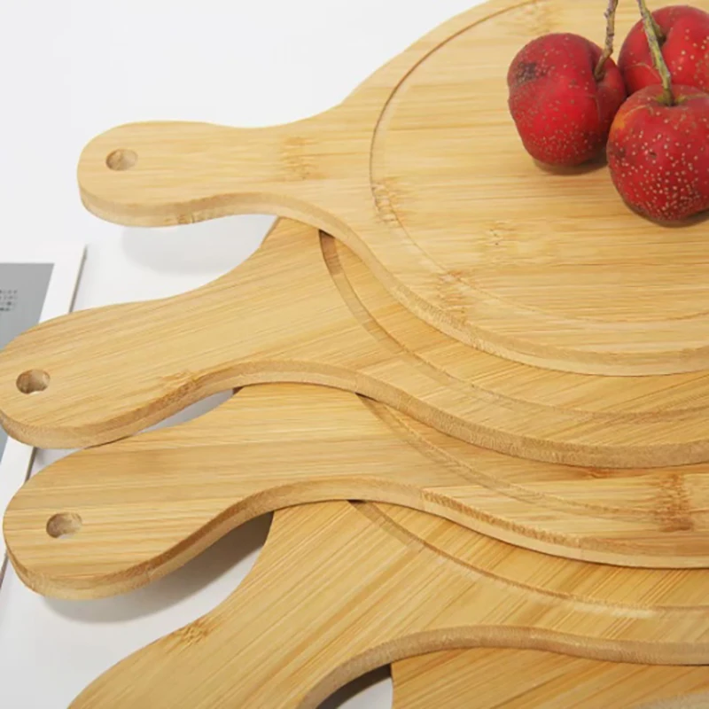 1Pc Wooden Round Rectangular Pizza Paddle Serving Board Cutting Board With Handle Bread Pastry Plate Outdoor Tableware