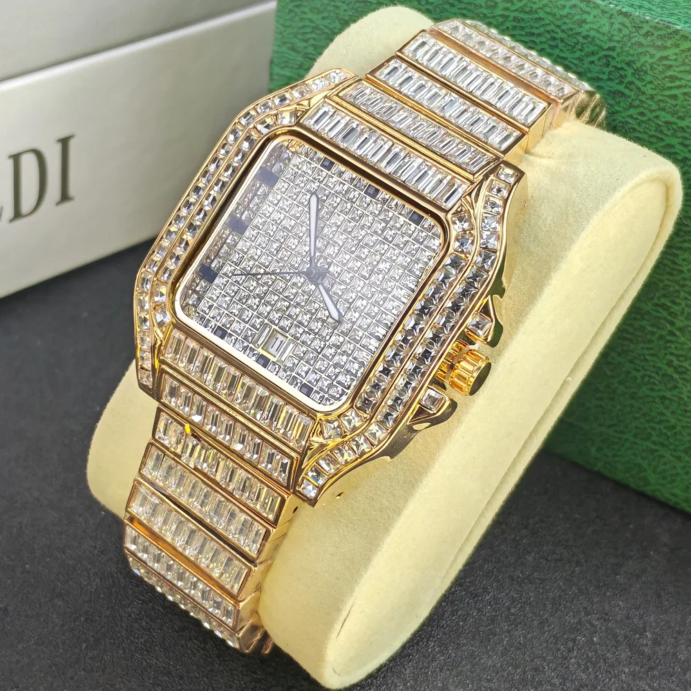 

High Quality Hip Hop Silver Top Square Full Diamond Quartz Watches for Men Personalized Ice Out Watch Luxury AAA Clock Relogio