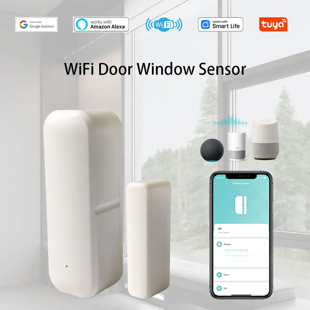 

Tuya Wi-Fi дверной датчик, оконный датчик, умный дом, беспроводной дверной детектор, приложение Smart Life, дистанционное управление для Alexa Google Home