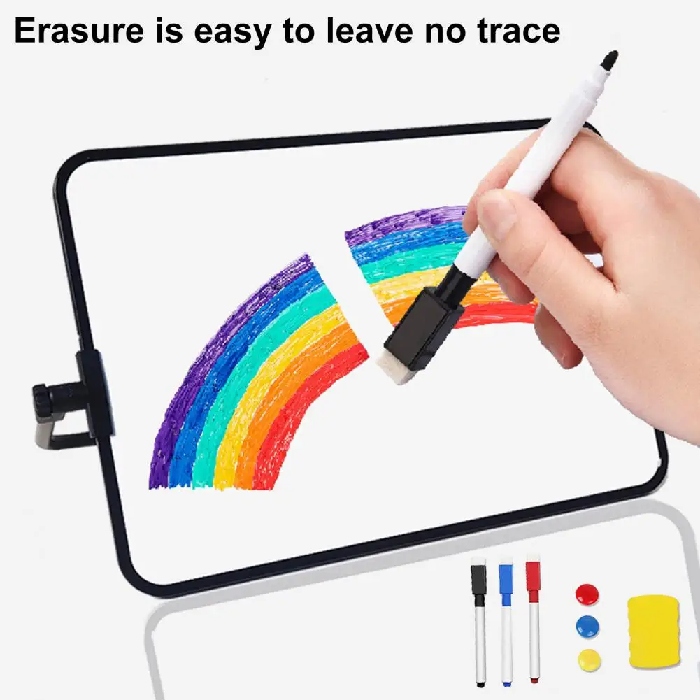 1 Set Magnetic Whiteboard with Bracket Pens Double Sides Memo Nntation Students Teachers Dry Erase White Board School