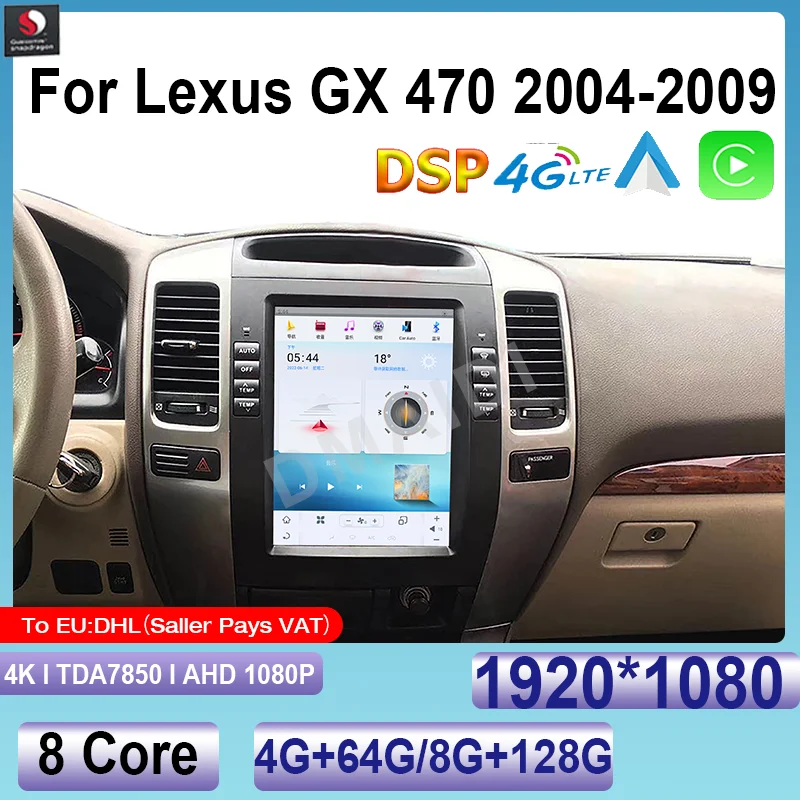 

For Lexus GX470 For Toyota Land Cruiser Qualcomm Android 11 Car Radio CarPlay Multimedia Video Player Autoradio Stereo BT Google