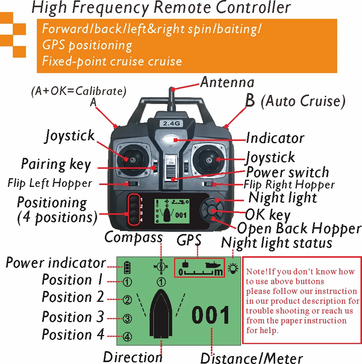 EU Stock D18 16 Positions Gps Autopilot Remote Controlled RC Fishing Bait Boat 500m