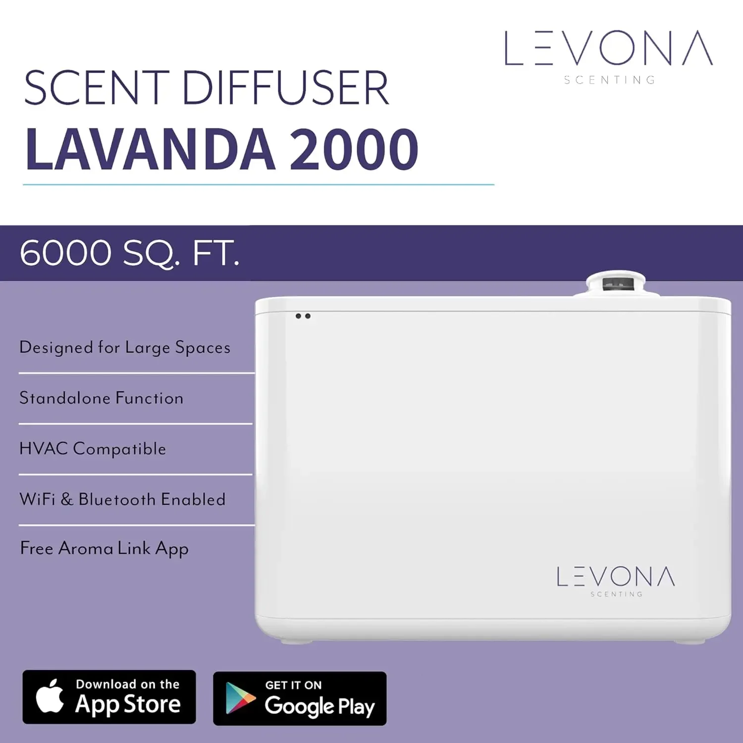 Scent Lavanda: 6000 SQFT HVAC Diffuser - معطر هواء للمنزل بأكمله - موزع رائحة الهواء للمكتب والفندق والمنزل -