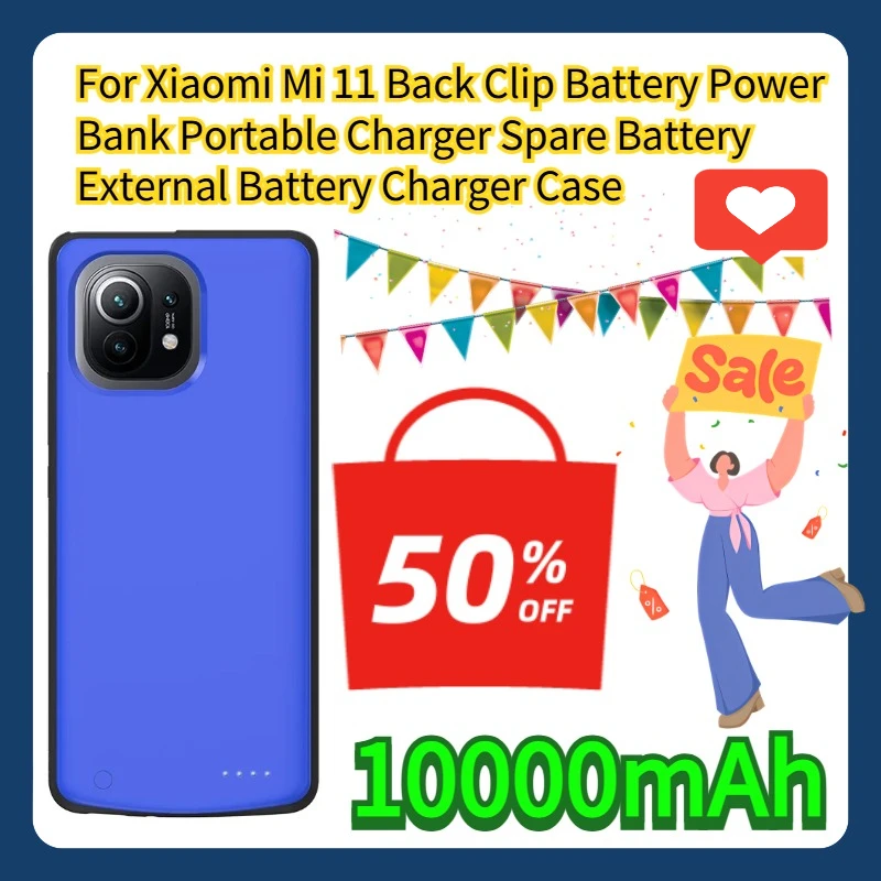 

For Xiaomi Mi 11 Back Clip Battery Power Bank Portable Charger Spare Battery 10000mAh External Battery Charger Case