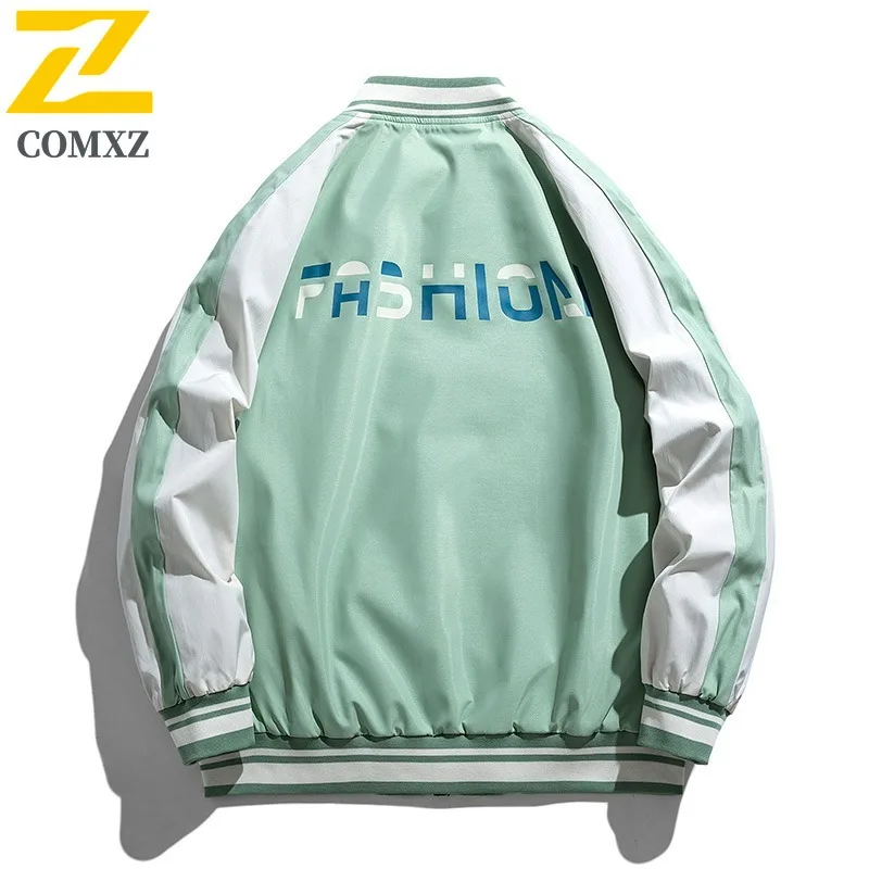 

​​COMXZ Men Spring Autumn Baseball Jacket Korean Style Stand Collar Outdoor Sport Coat Streetwear Retro Style Windproof Trendy