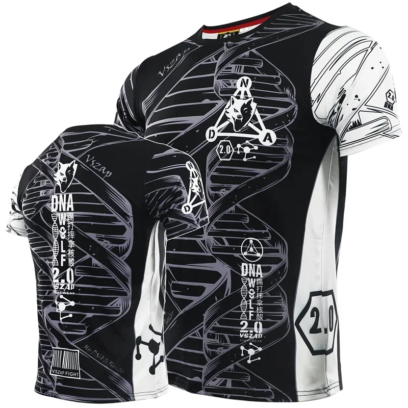 Herren Muay Thai Sport Lockeres Kurzarm-Rundhals-T-Shirt Lässiges Outdoor-Laufshirt Modische Fitnesskleidung Top Sommer – Detail 12