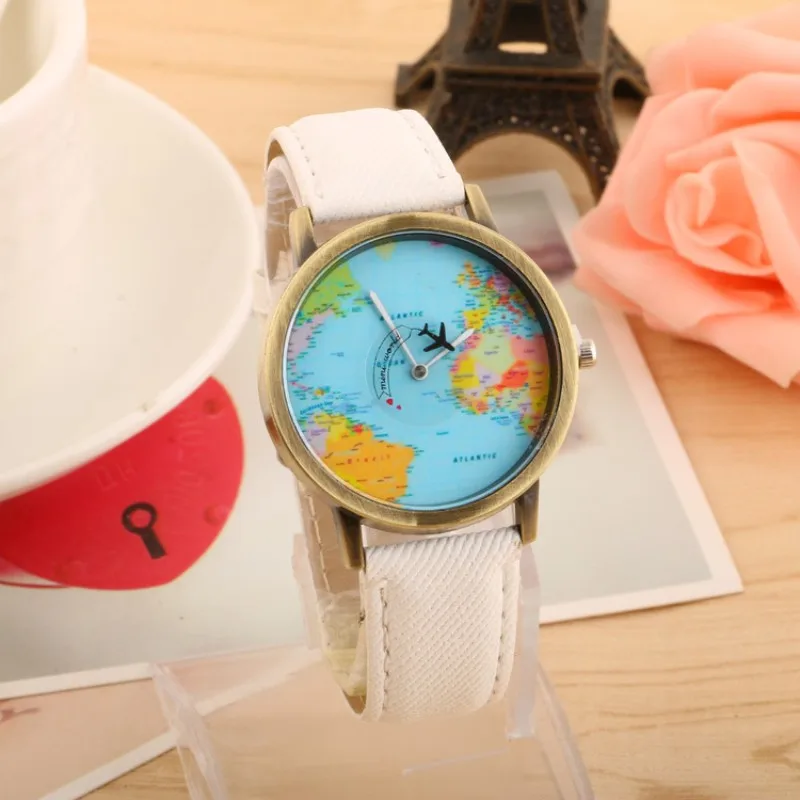 Hot selling antique copper earth watch for foreign trade, airplane second hand rotation, denim belt, men's and women's map watch