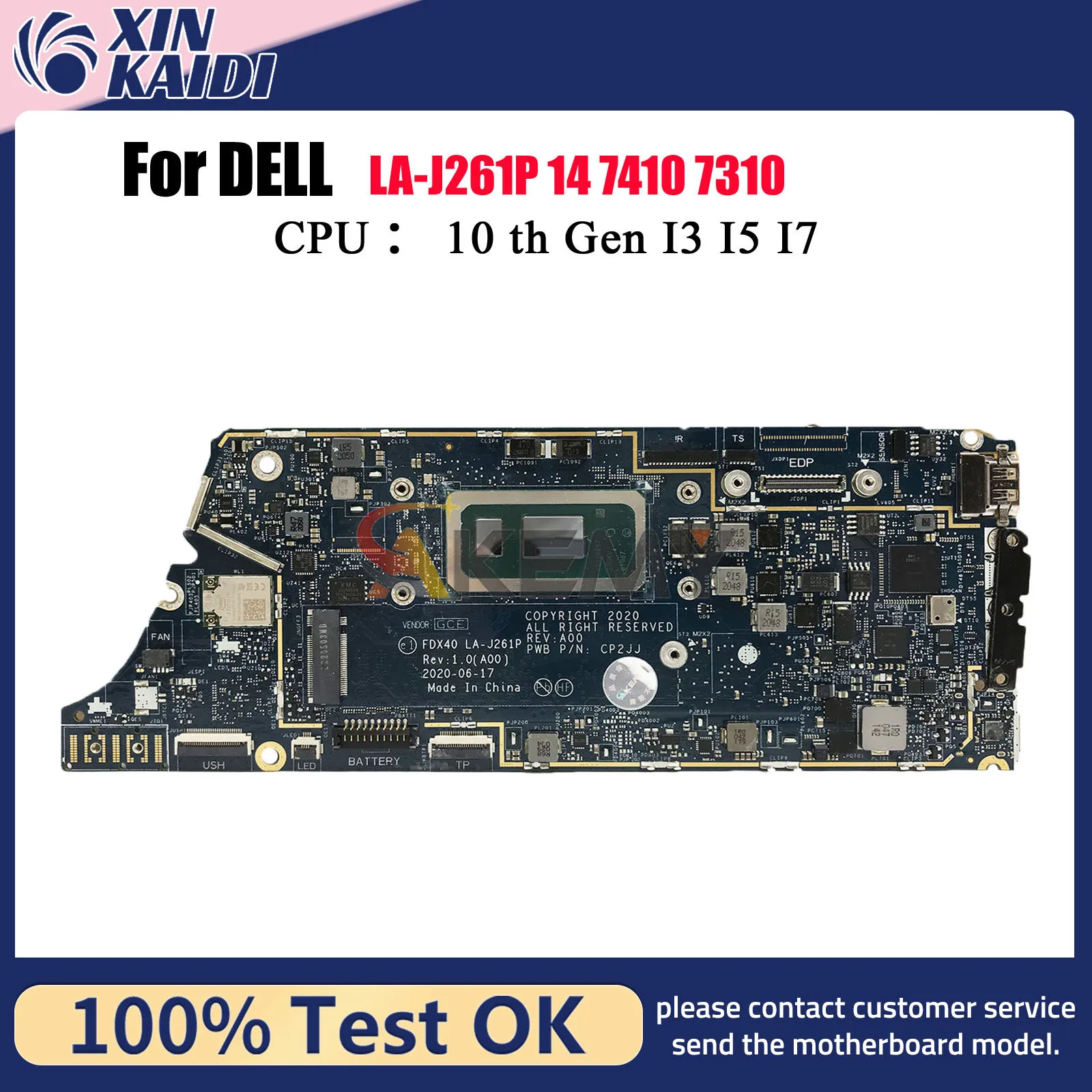 

For DELL Latitude 7310 7410 Laptop Motherboard LA-J261P with I5 I7 10th CPU CN-0GYV1X 04J6CM 00N7RN 0XF8WR 100% Tested OK