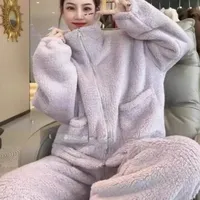 Thickened Double-Sided Fleece Lined Warm Sleepwear Zipper Long Sleeve Home Clothes for Autumn Winter New Fashionable Style