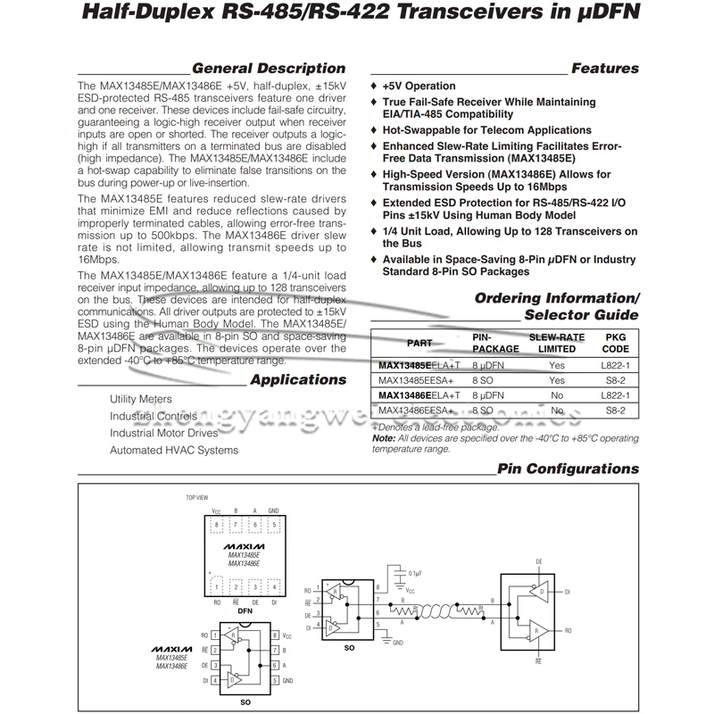 MAX13485EESA+T SOIC-8 5PCS MAX13485EESA RS-485/RS-422 transceiver chip