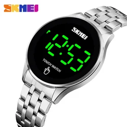 SKMEI Fashion Touch Screen LED Light Display 30M Waterproof Stainless Steel Strap Simple Men Digital Watch Relojes para hombres