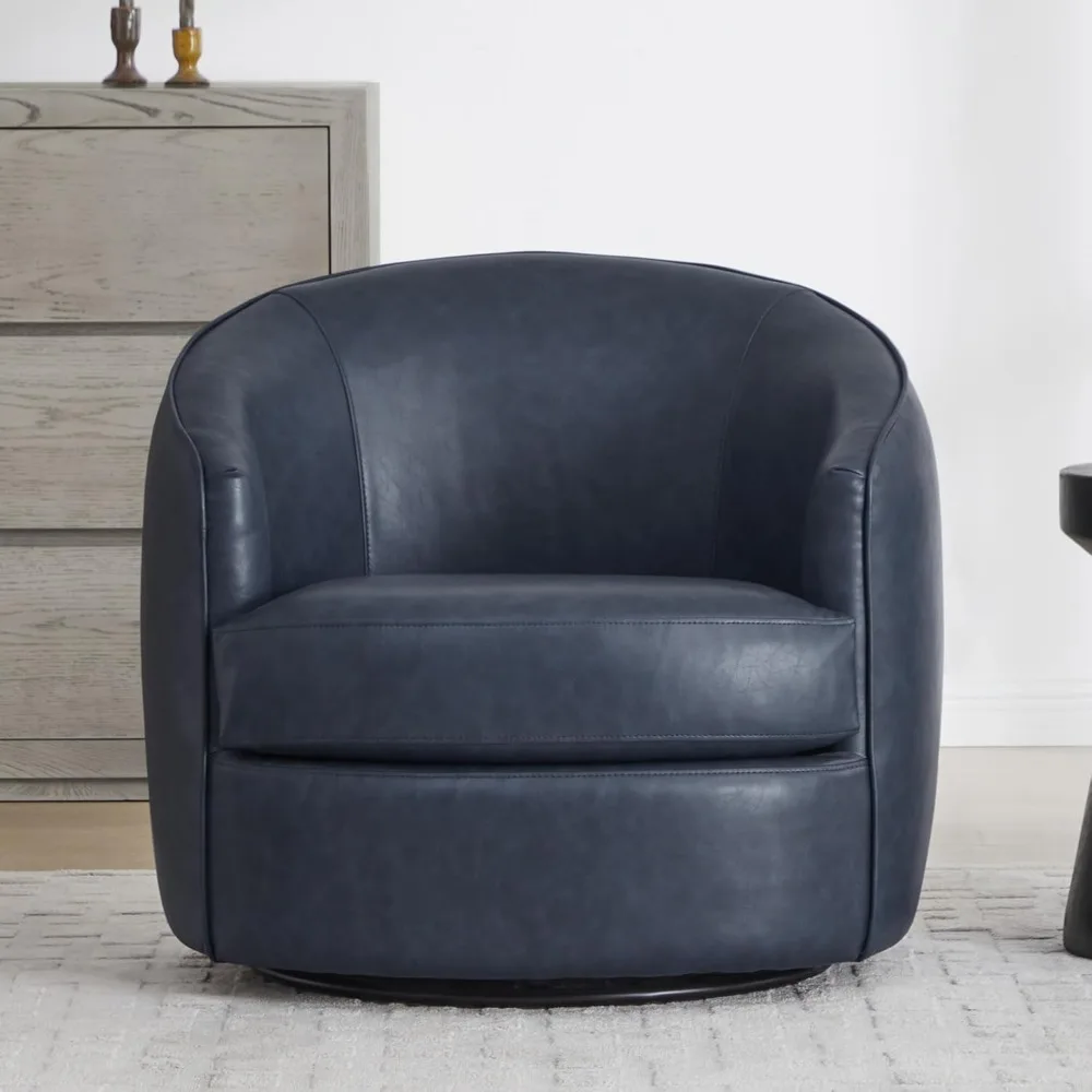 

Swivel Barrel Chair, Modern Comfy FSC Certified Upholstered Faux Leather Accent Chair for Living Room, Fully Assembled, Blue