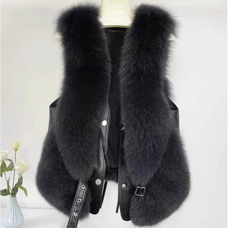 Fur Coat Women Vest Short Spliced with Solid Color Fur Clothing Autumn Winter New Lady