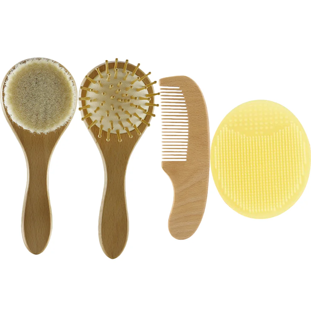 Wool Brush Set Infant Hair Comb Baby Bath Scrubber Cradle Cap Toddler Massage Newborn for