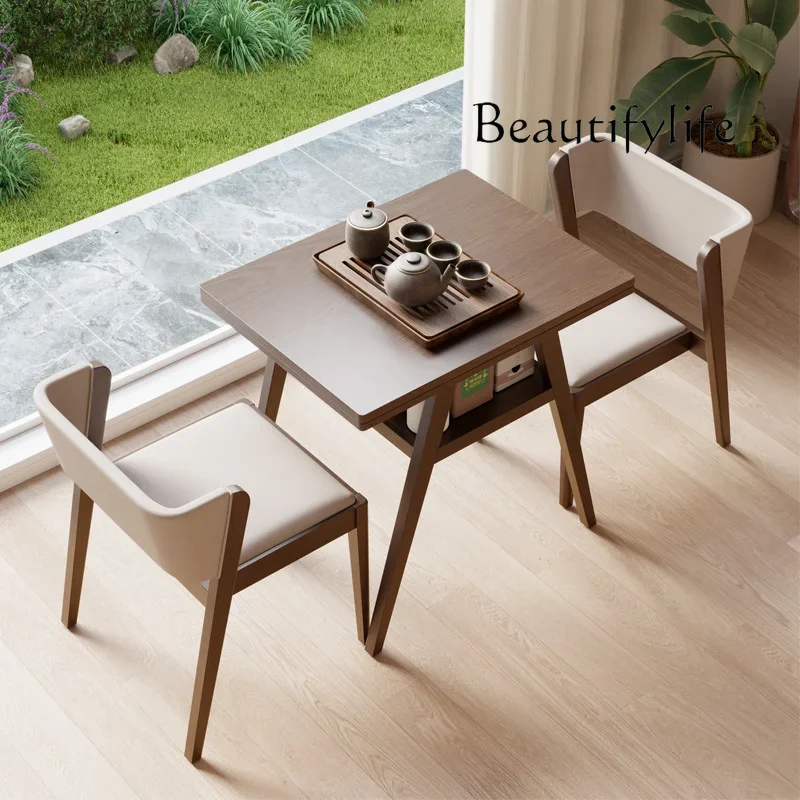 One table and two chairs Solid wood small table and chair three-piece set Small apartment creative leisure tea table and chair