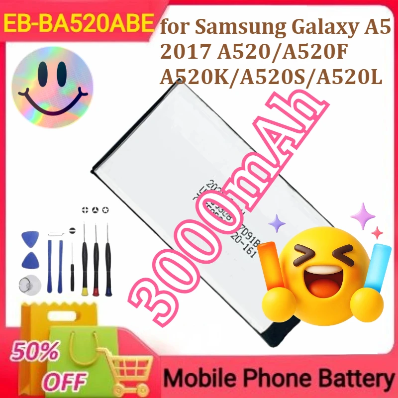 

New EB-BA520ABE for Samsung Galaxy A5 2017 /A520/A520F/A520K/A520S/A520L Mobile Phone Battery 3000mAh+Tools