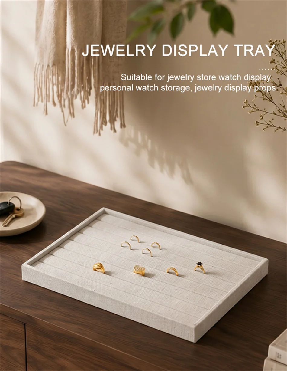 Oirlv Schmuck-Display-Tabletts, stapelbare Schmuck-Organizer-Tabletts, Leinen-Display-Box für Ringe, Ohrringe, Halsketten, Schubladenorganisation – Detail 1