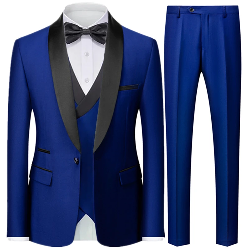 3 Pieces Set Blazers Jacket Vest Pants / Fashion Men Casual High Quality Business Slim Groom Wedding Formal Suit Coat Trousers