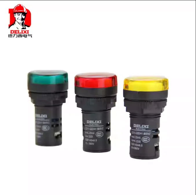 Delixi ضوء المؤشر أصفر أخضر أحمر Ad16 220V 24V Ld11-22D Led مصباح إشارة