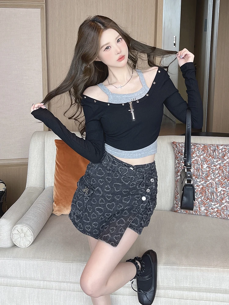 

IcyNude Store Women's Knitted Vest T-irt Set Slim Fit Two-Piece Suite Spring 2024 New Arrival Sweet Sle Long Sve ort...