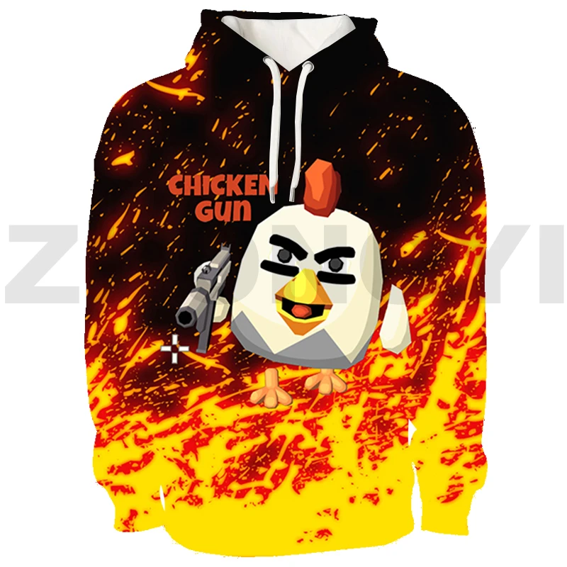 Cartoon Chicken Gun 3D Hoodie Teens Long Sleeve Chicken Gun Printed Pullovers Casual Oversized Sweatshirt Sudaderas Clothing Top