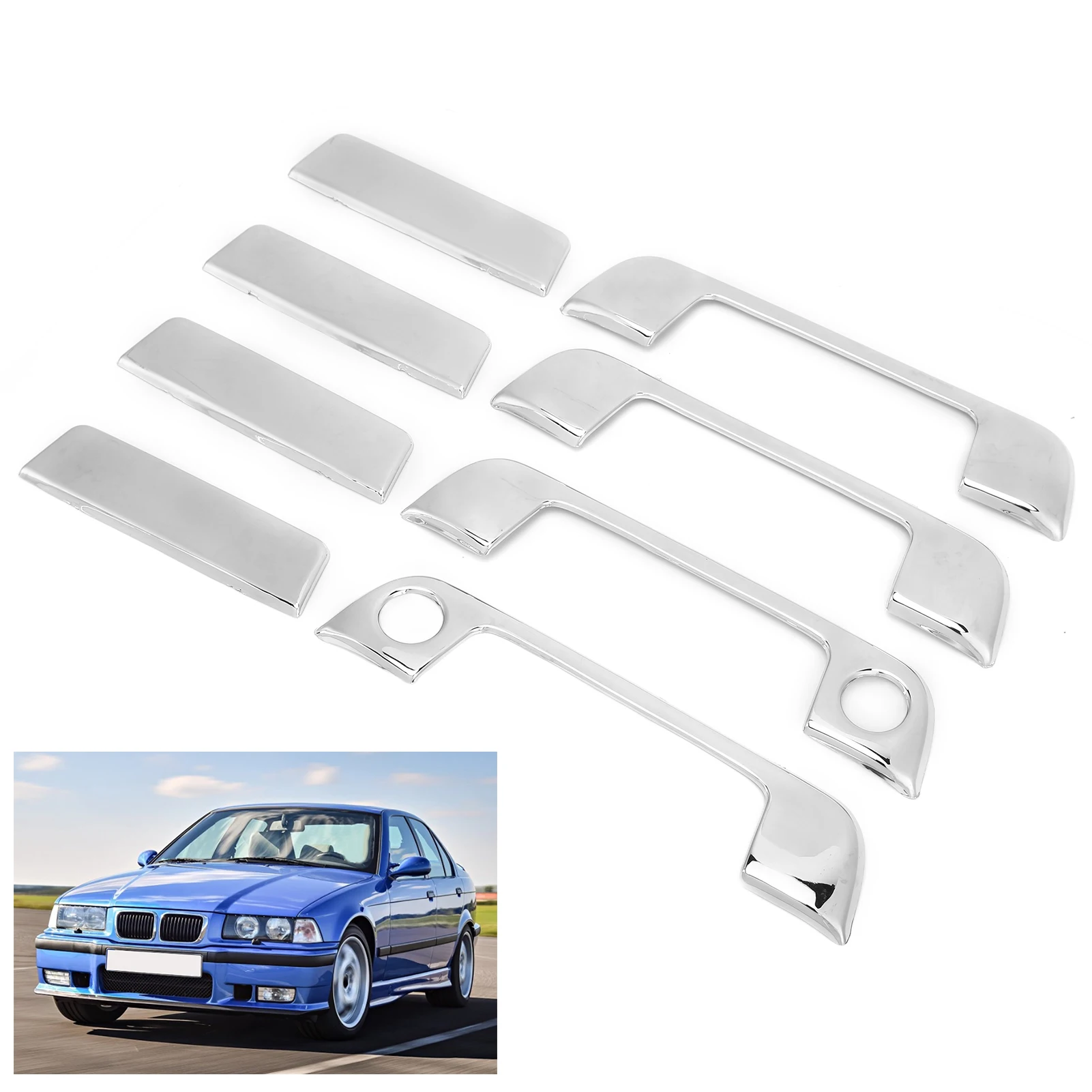 8PCS Car Accessory Door Handle Frame Strip Cover Automobile Outer for BMW E34 E36 1995‑1999 Puller Trim Replacement Chrome view 4