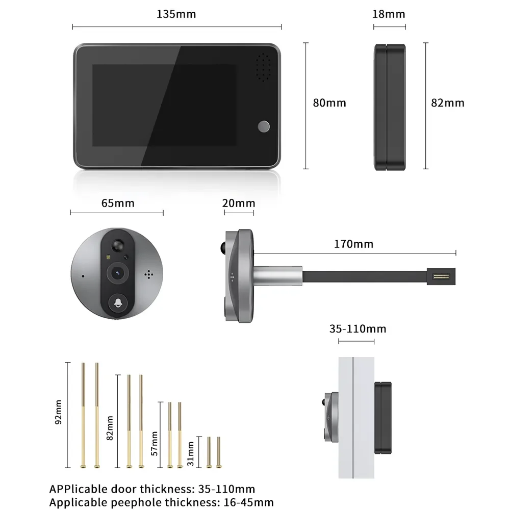 Sonnette vidéo WiFi intelligente, vision nocturne, caméra judas Tuya, détection humaine, annonce de sonnette, 4.3 pouces