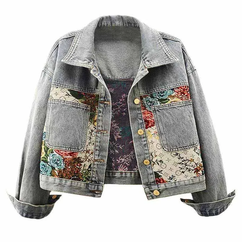 

Fall 2025 New Versatile Small Fragrance Patchwork Lapel Denim Jacket Women's Short Top Jacket