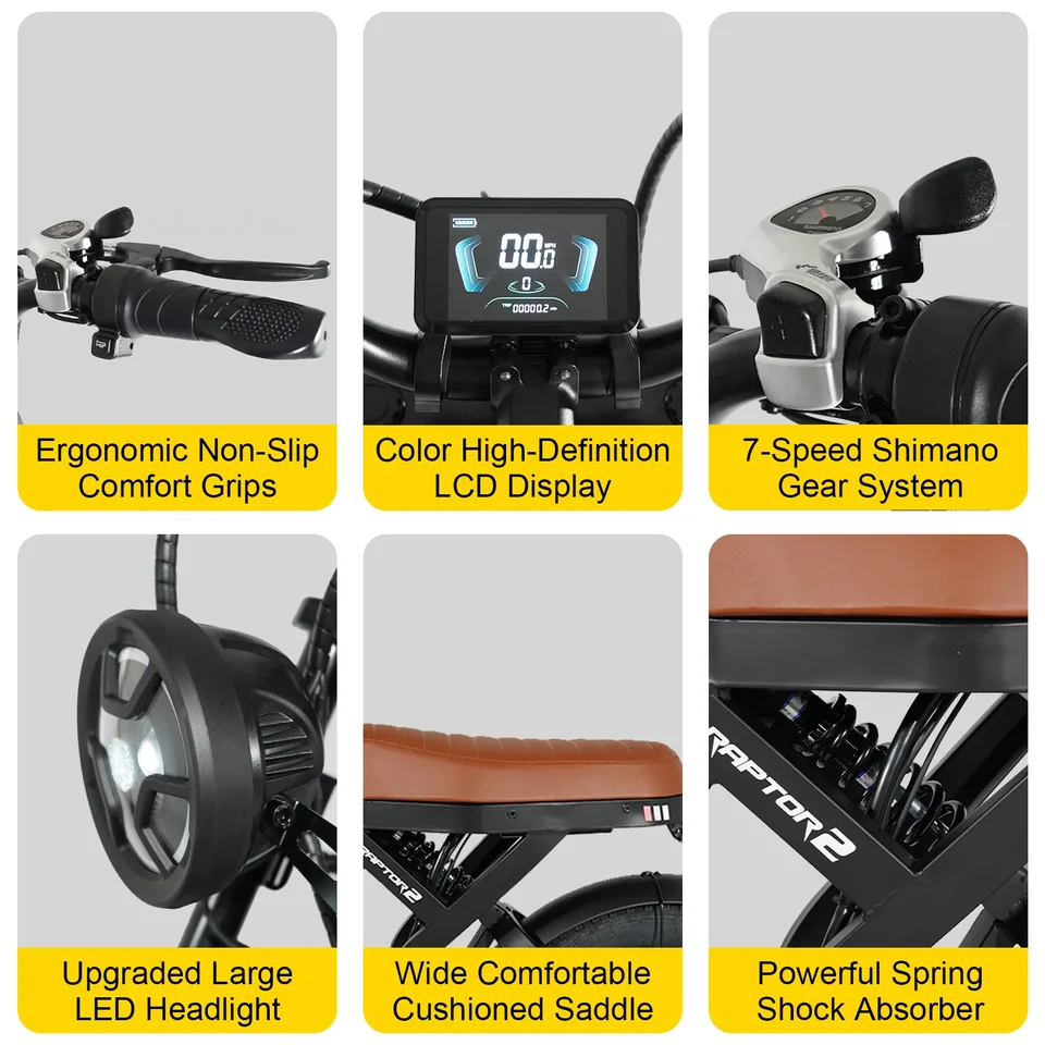 Electric Bike for Adults, 3000W Motor, 40MPH Top Speed, 52V 31.5Ah Battery, Up to 85 Miles Range, 20" Fat Tires, Off Road Mountain E-Bike image 7