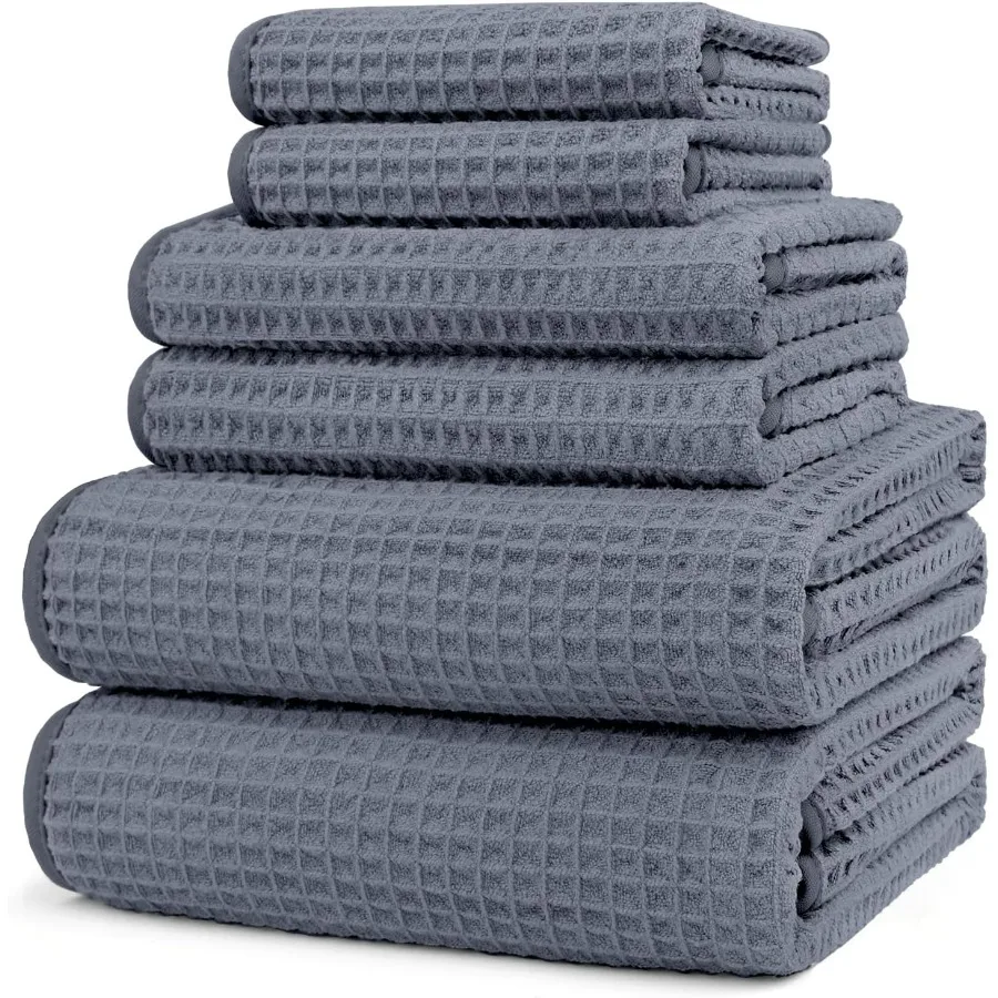 6 Piece Premium Towels Set Including 2 Bath Towels 2 Hand Towels and 2 Wash Cloths for Bathroom Gym Shower Hotel and Spa Soft H