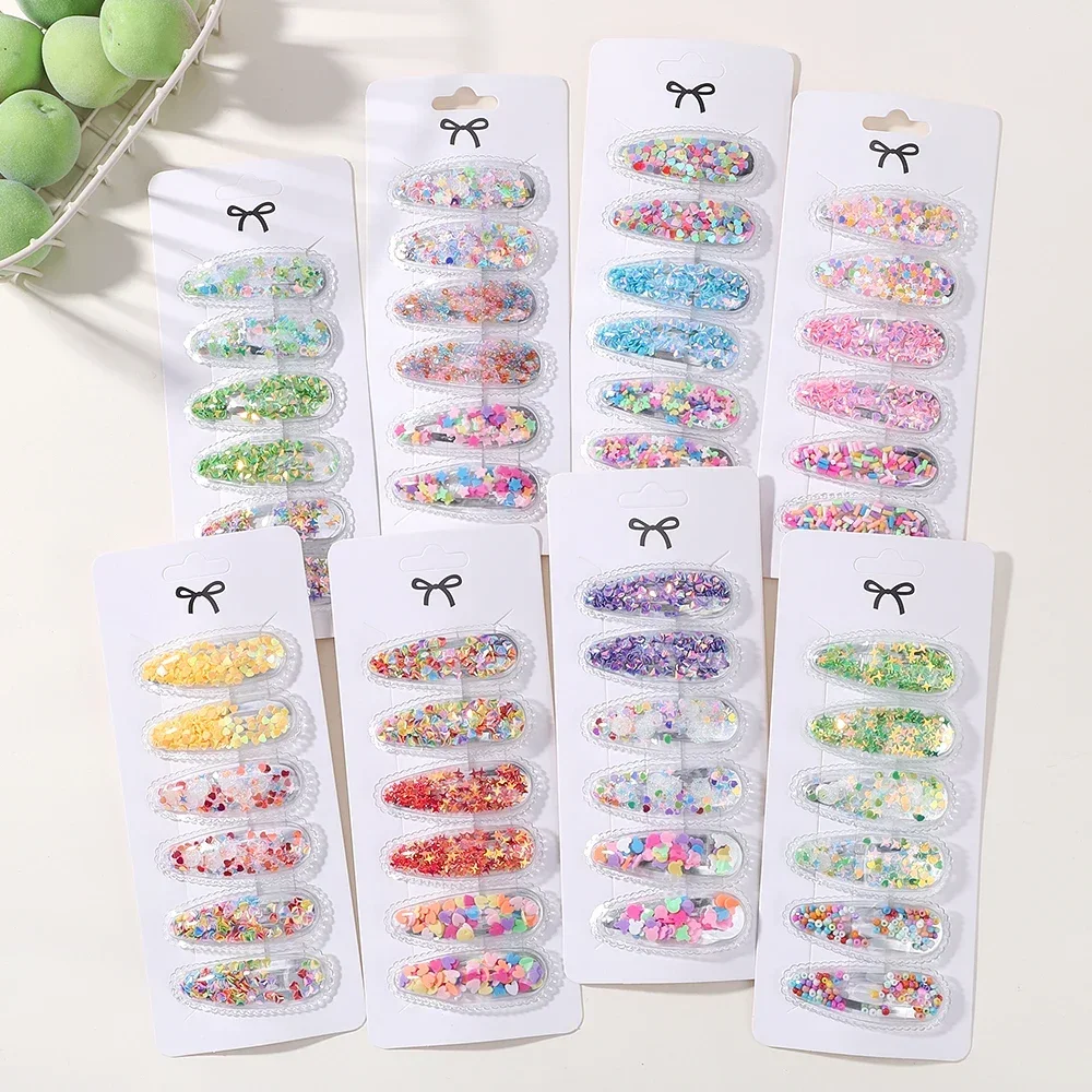 3/6pcs Fashion Sequin BB Hair Clips Color Transparent Flowing Sand Bangs Hair Gripes Girl Cute Cartoon Kids Headwear Accessory