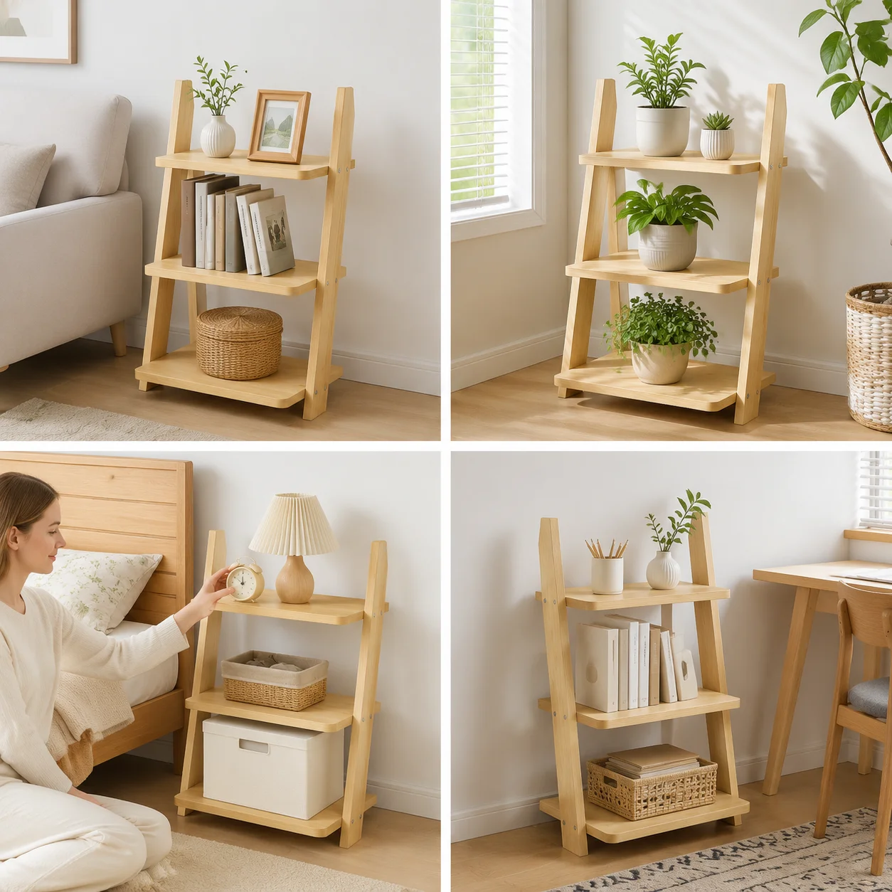 Slim Wooden Corner Bookshelf for Living Room Storage Display Plant Stand Furniture