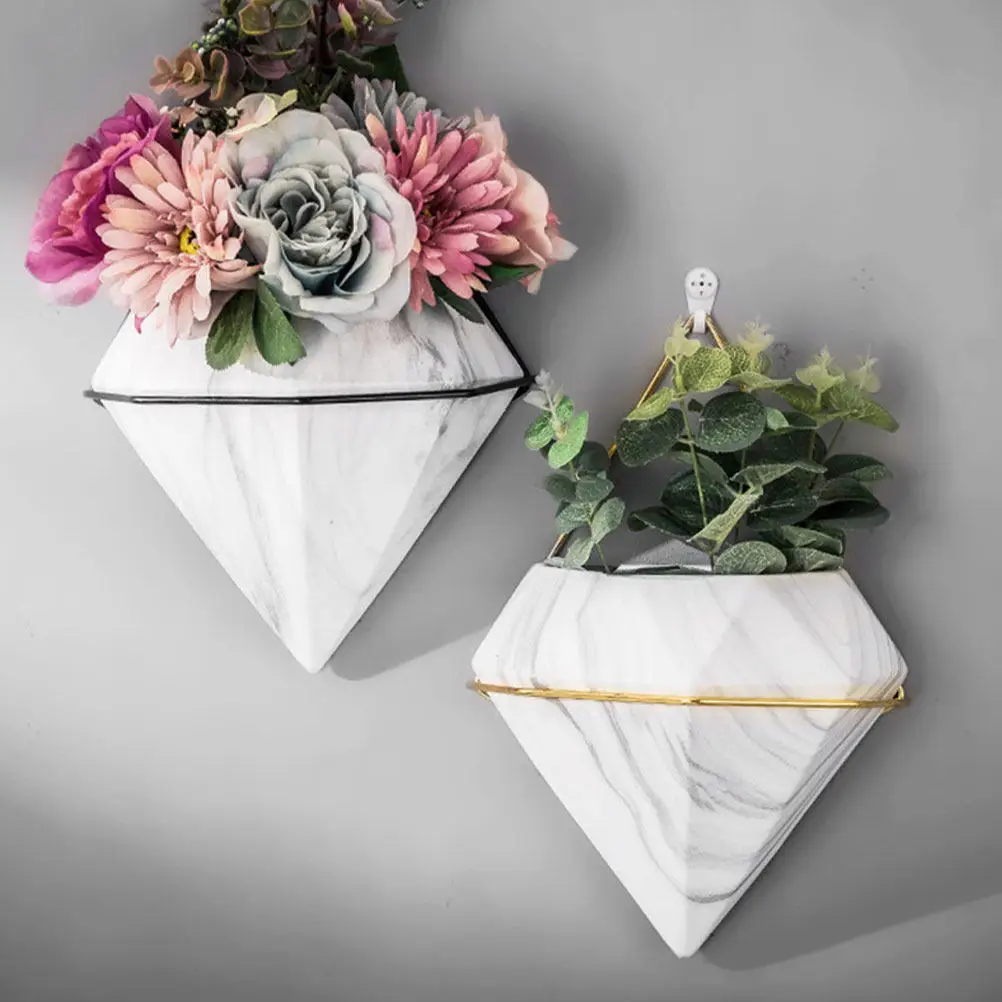 Marble Diamond Wall Hanging Planter for Succulents, Air Plants & Mini Cacti – Chic Small Flower Pot