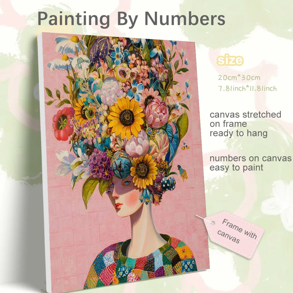 

RUOPOTY Картина по номерам в рамке: Цветы и женщины, подарок своими руками, изображение с номерами для начинающих, 20x30 см, настенное искусство для домашнего декора
