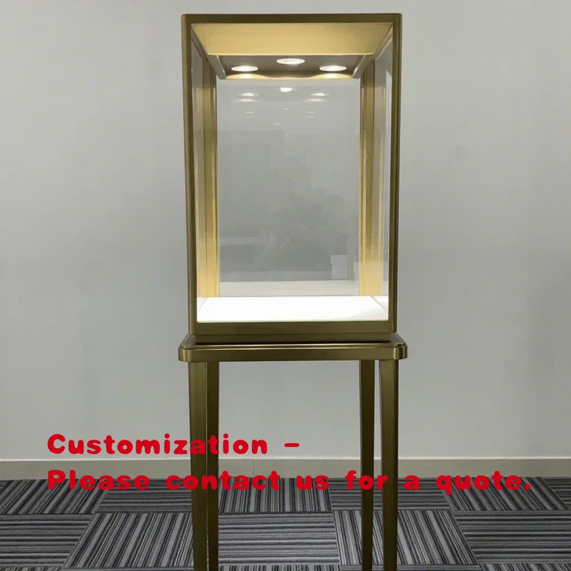 custom.Gold High-end Glass Jewelry Display Showcase Cabinet Stand with Electronic Lock with Led Lights