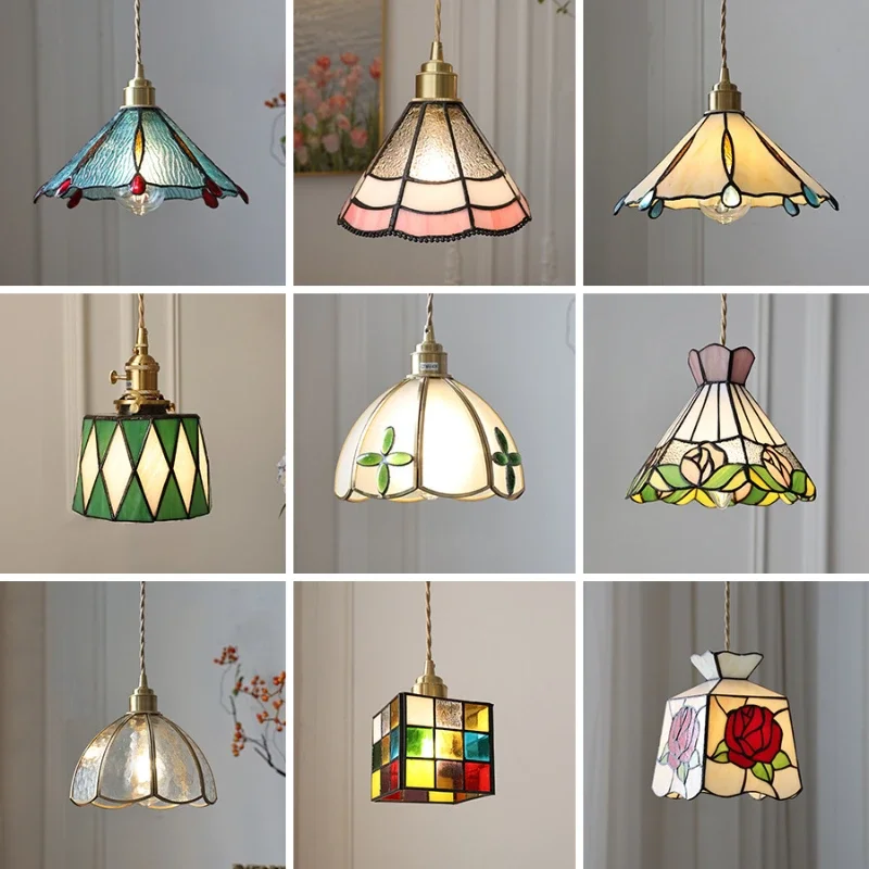 

Colorful Glass Copper LED Pendant Lights Fixtures Kitchen Bedroom Living Room Beside Loft Vintage Lamp Edison Bulb