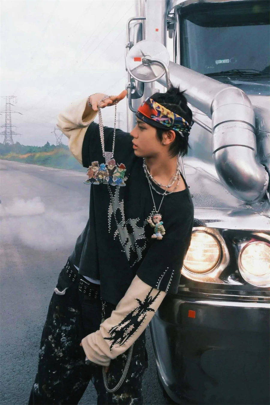 Autumn/Winter High Street CHEW Layering Fake Two-Piece Design Cotton Printed Long Sleeved Washed Hip-hop Versatile Sports Top