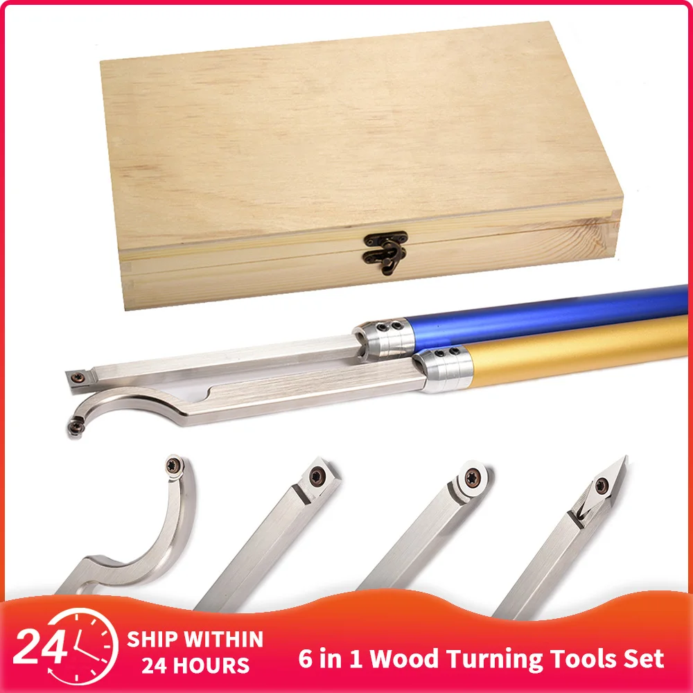 

6in1 Carbide Inserts Cutter Woodturning Tool Set Wood Turning Tools Swan Neck Woodworking Lathe Chisel with Aluminum Handle