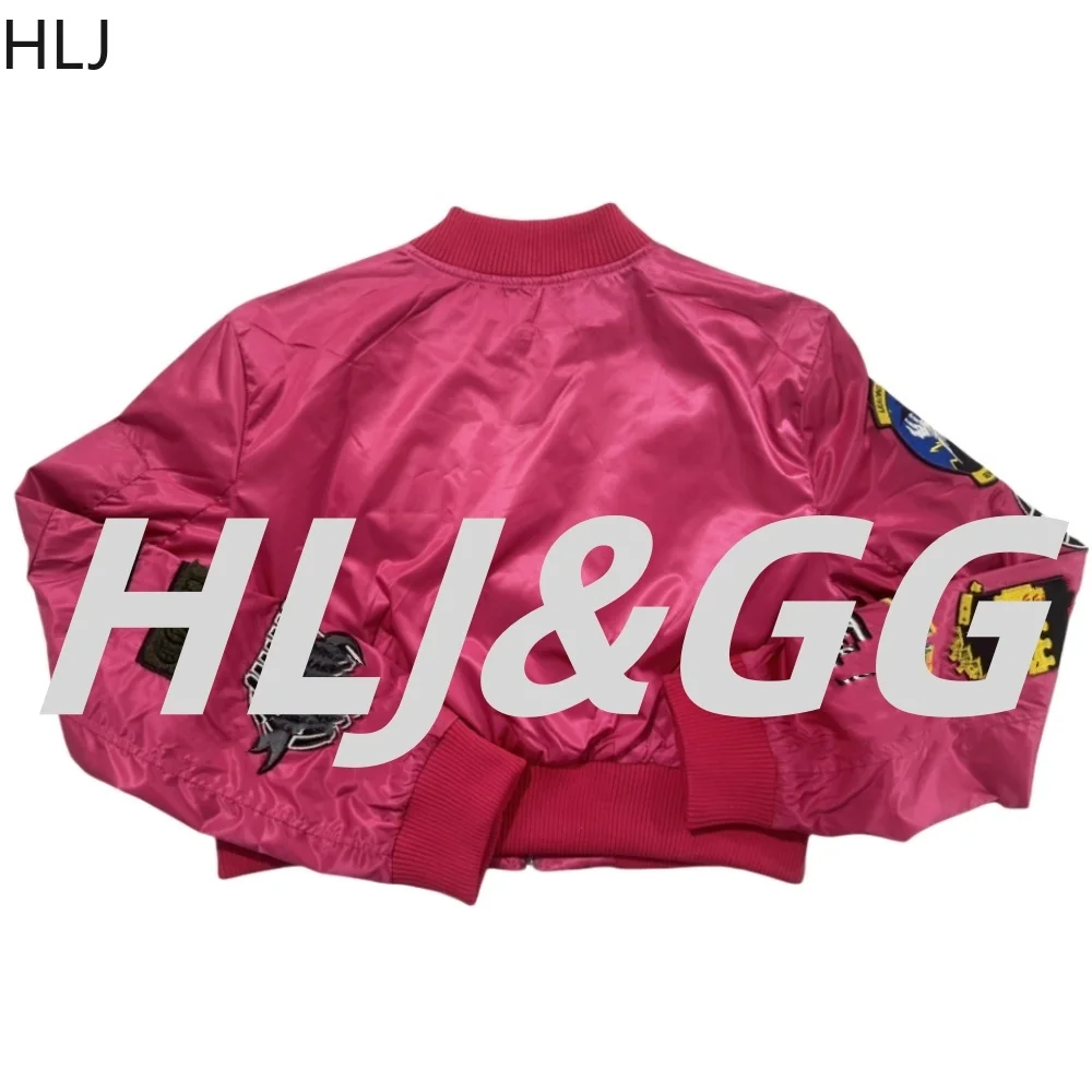 HLJ Y2K Fashion Letter Embroidery Baseball Jackets Women Zipper Long Sleeve Crop Coats Female Trendy Graffiti Tops Streetwear