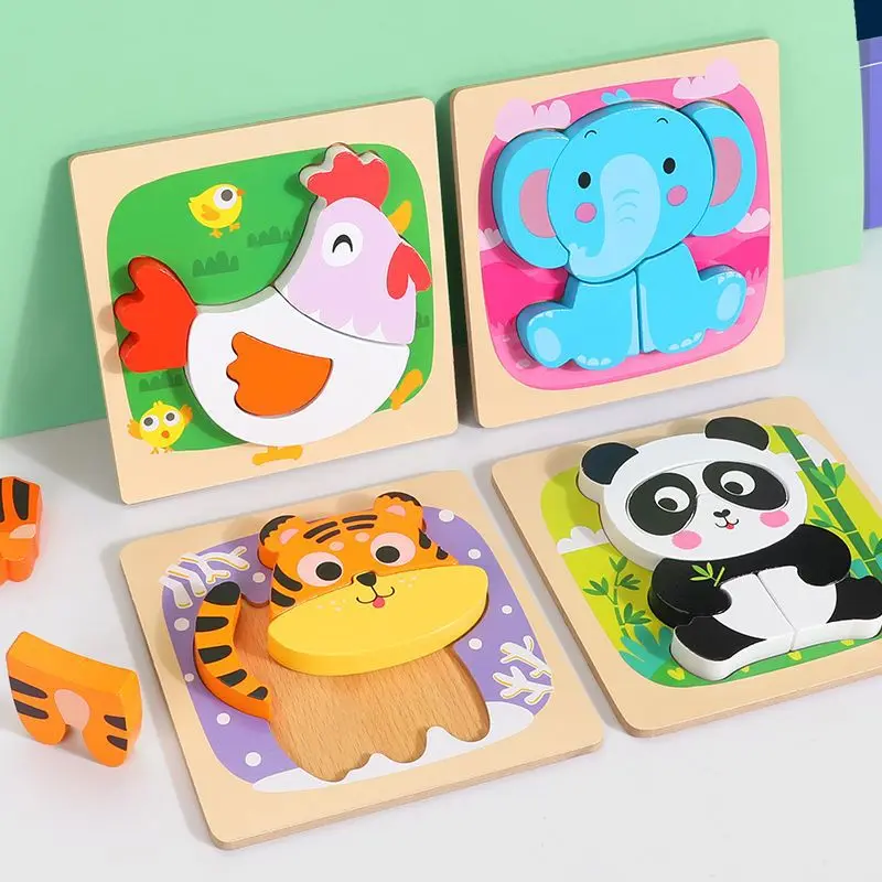 3d Puzzel Cartoon Dieren Montessorri Speelgoed Onderwijs Houten Blok Leren Cognitie Intelligentie Spel Kleurrijke Baby Speelgoed Geschenken