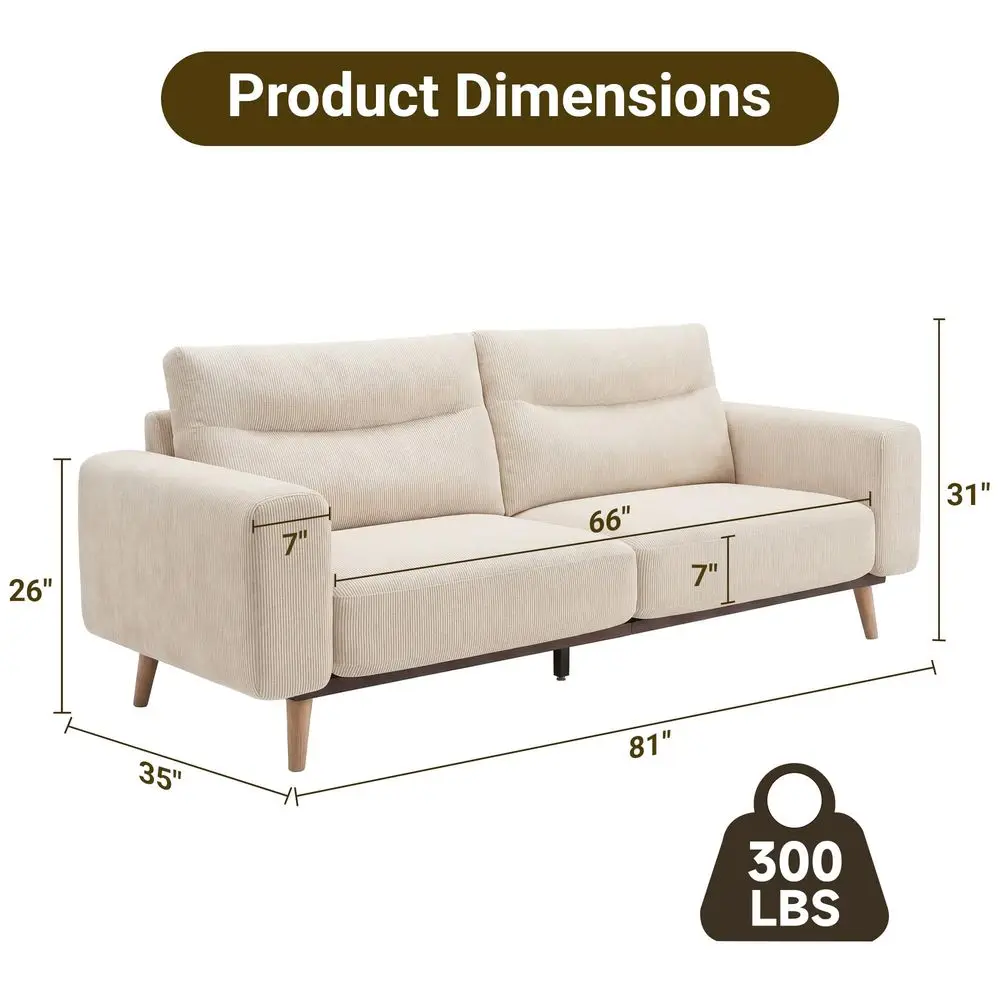 

81 Oversized Loveseat Sofa, Mid Century Modern Couch for Living Room, Bedroom amp Apartment, Corduroy Upholstered 23 Seater Sof