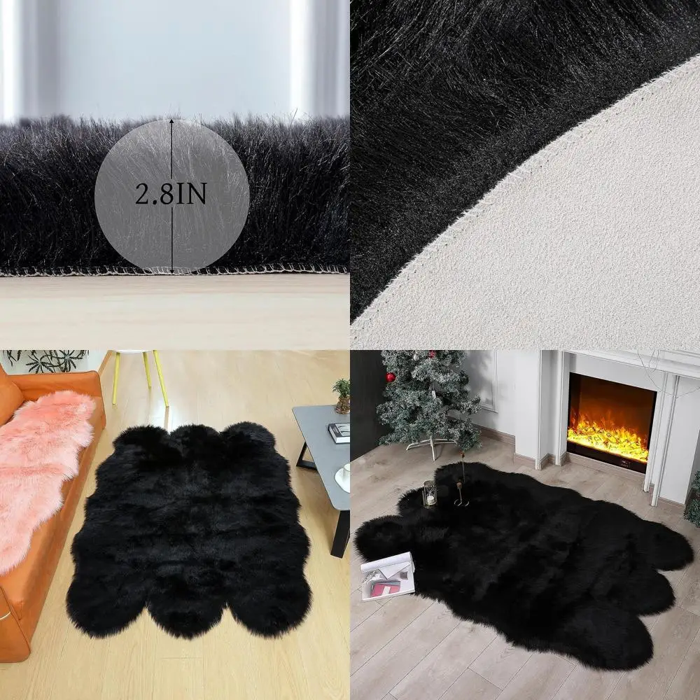 

Luxurious Black Sheepskin Fluffy Rug, 4x6ft, Ideal for Bedroom, Living Room & Sofa