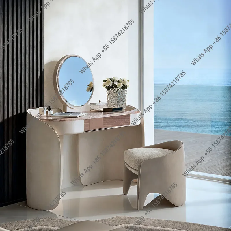 H Italian Light Luxury High-end Bedroom Dresser Creative Villa Apartment With Mirror Microfiber Leather Makeup Table
