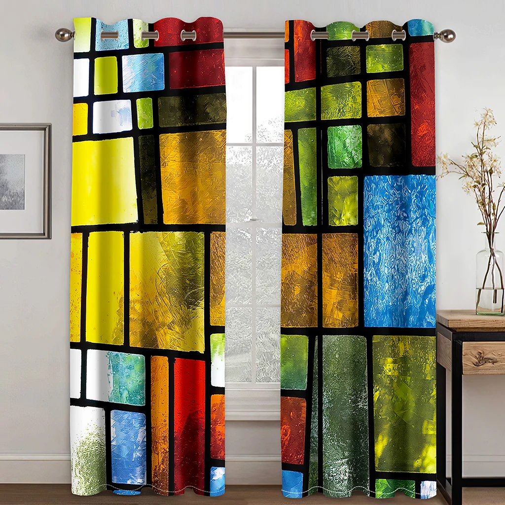 Cheap Abstract Geometric Red Modern Window Curtains For Living Room Bedroom Bathroom Kicthen Door Home Decor On Sale 2Pieces