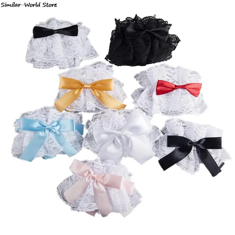 Gothic Lolita Wrist Cuffs Sweet Satin Bow Ruffles Floral Lace Tulle Bracelet Wristband Japanese Maid Cosplay Hand Sleeve