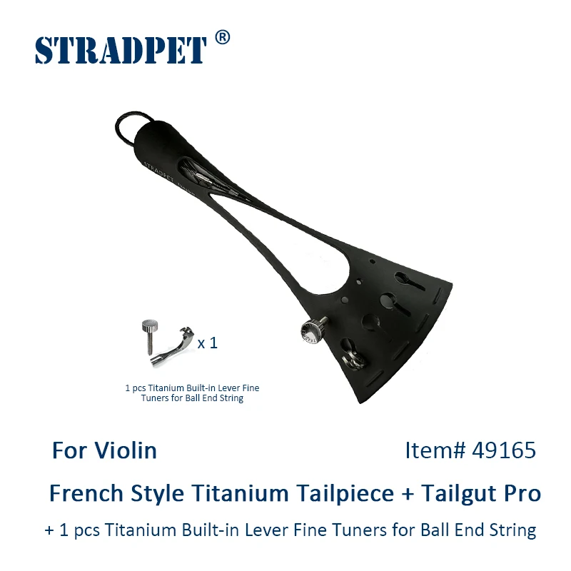 New! STRADPET French Style Titanium Tailpiece Set for Violin with Titanium Tailgut Pro, Optional with or without Fine Tuners