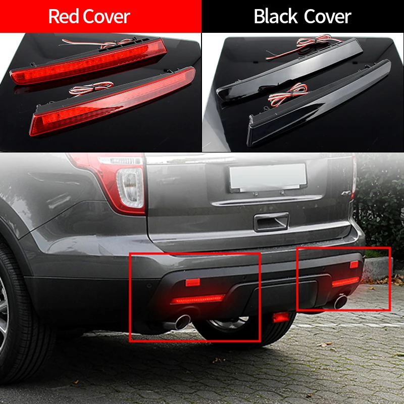 

2PC Smoke/Red Lens LED Rear Bumper Reflector Light For Ford Explorer 2011 2012 2013 2014 2015 Tail Signal Brake Fog Warning Lamp