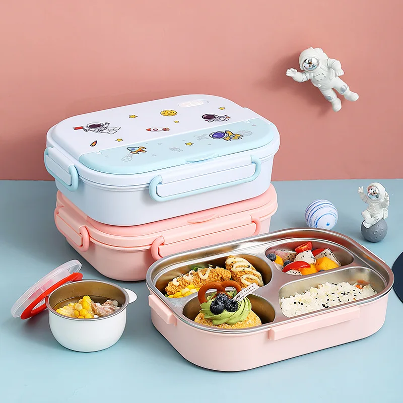 

1550ml Bento-Box Portion Container 4/5 Compartment Stainless Steel Toddler Lunch Box Microwave Safe Leak-Proof for School Travel